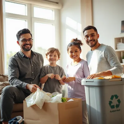 Happy family decluttering a clean living room
