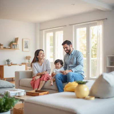 Family enjoying a clean, clutter-free living room